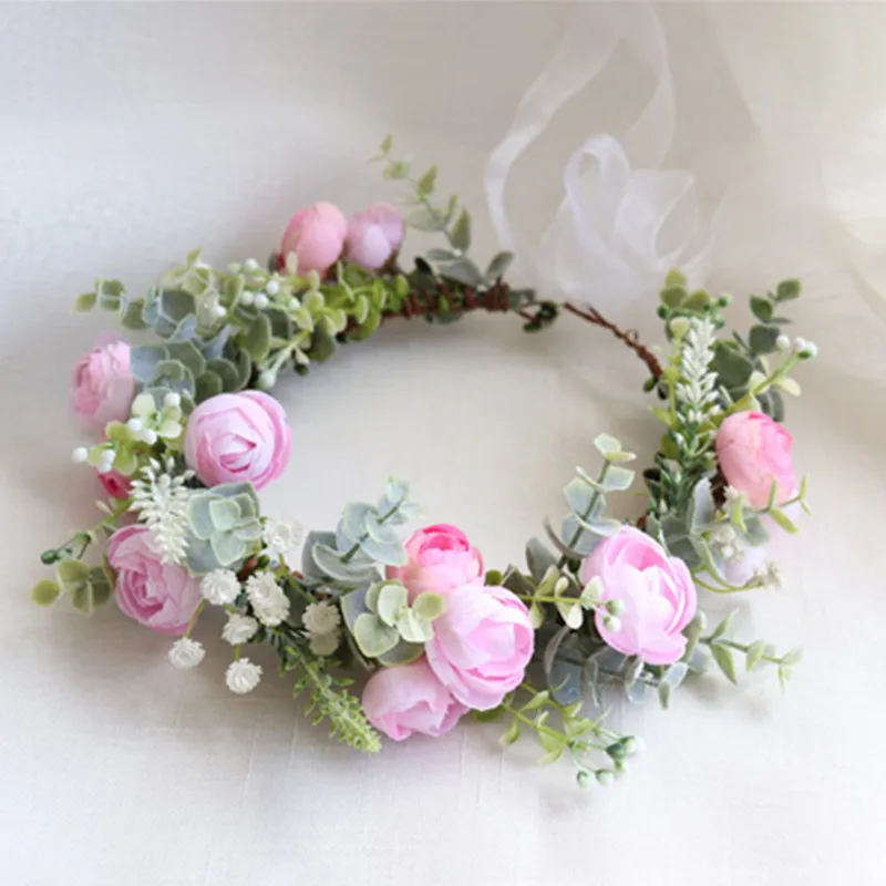 Женский цветочный венок из камелии свадебный аксессуар для волос 2020 праздничный