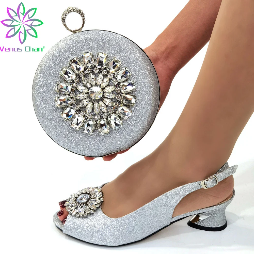 

Newest Italian Shoes with Matching Bags for Wedding Italy Nigerian Women Wedding Shoes with Bag Set Decorated with Rhinestone