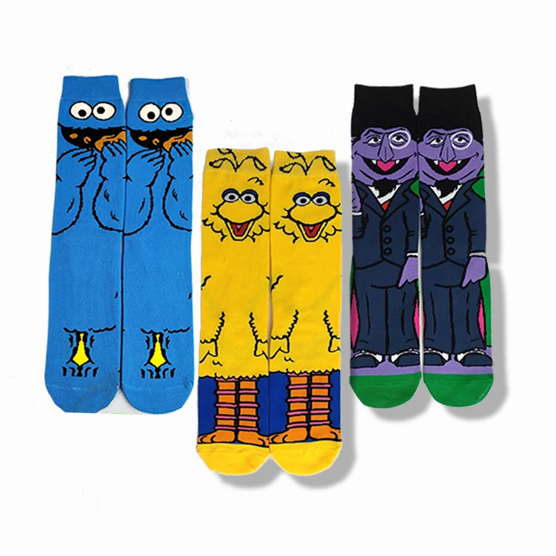 

funny cartoon animal anime character yellow blue skateboard socks Long Tube Streetwear HipHop socks High Quality Cotton socks