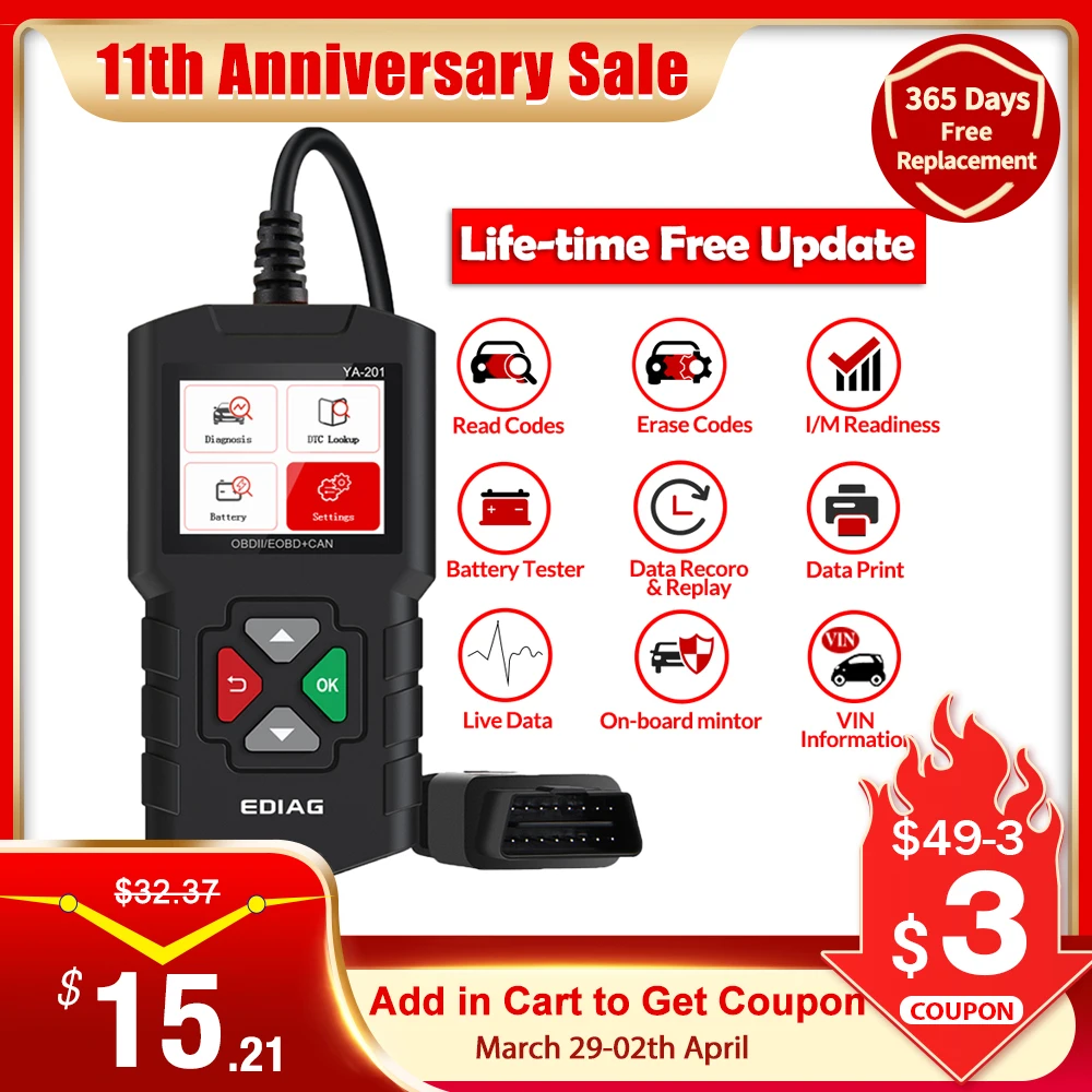 EDIAG YA201 OBD2 код читателя OBD 2 авто ридер Обновление через USB Бесплатная пожизненная