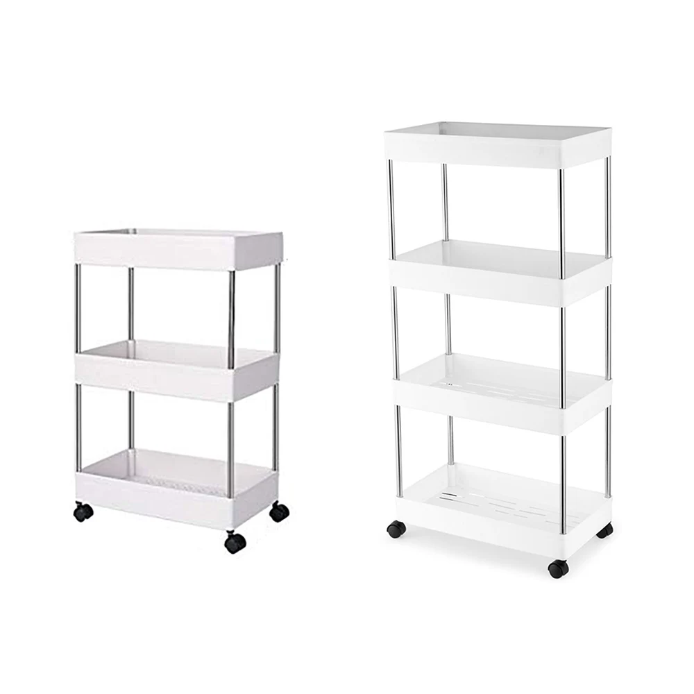 3/4 Tier Storage Organizer Rack Movable Kitchen Bathroom Shelf Metal Rolling Trolley Cart Basket Stand Wheels Save Space Holder | Дом и сад