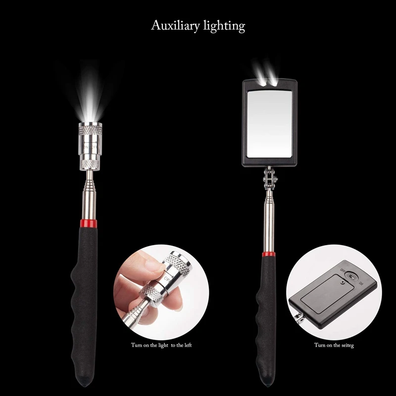 

5 Pieces Telescoping Magnetic Pick-Up Tool,Including 10 Lb/ 8 Lb/ 5 Lb Pick-Up Rod and Round/Square Inspection Mirror Set,Telesc