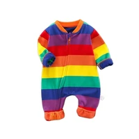 newborn autumn spring striped rainbow romper zipper long sleeves cotton bebe rompers infant baby jumpsuit clothes 0 12m