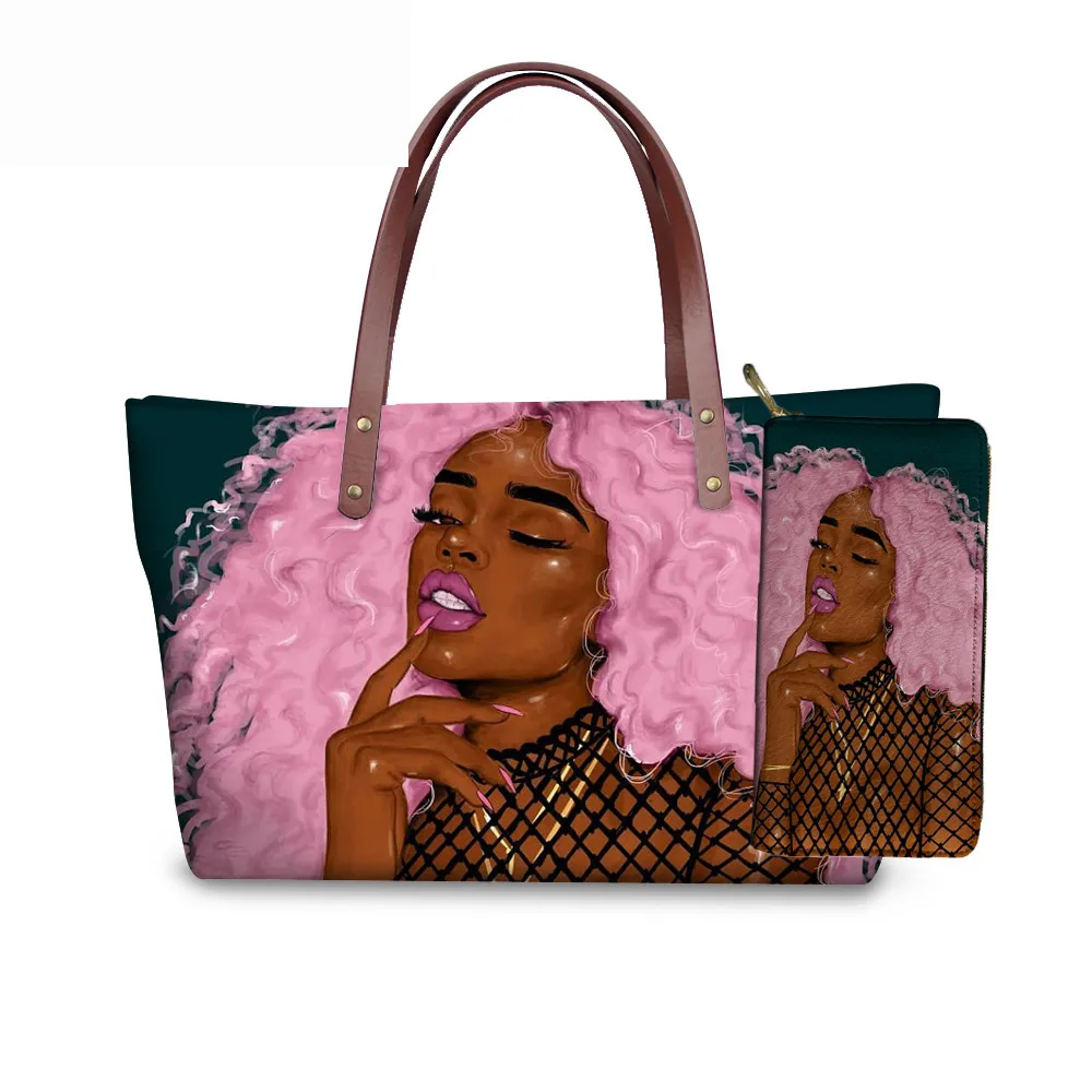 YQ3697ALZ21 FORUDESIGNS бренд класса люкс дизайн Сумки женский, черный арт в африканском стиле, для девочек, 2 предмета в наборе, шт./компл. ручная сумка& кошелек женские сумки с верхней ручкой - Цвет: YQ3697ALZ21