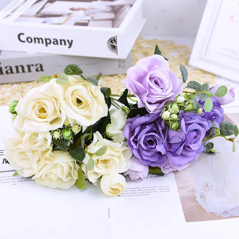 

1Bouquet Pink Silk Rose Peony Artificial Flower 5 Big Head and 4 Bud Fake Flowers For Living Room Home Garden Wedding Decoration