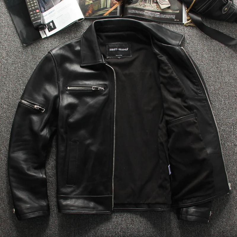 

2021 Black Biker Style Genuine Leather Jacket Men Plus Size 3XL Real Natural Sheepskin Spring Slim Fit Motorcycle Coat