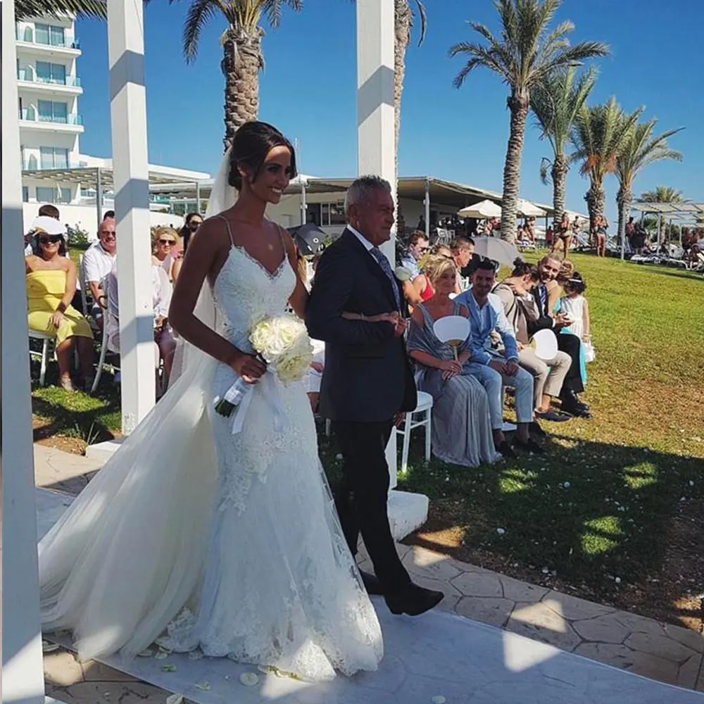 

New Arrival Elegant Backless Lace Mermaid Wedding Dresses 2020 Duspenders Sexy White Bridal Gowns Hot Sell Paty Dresses
