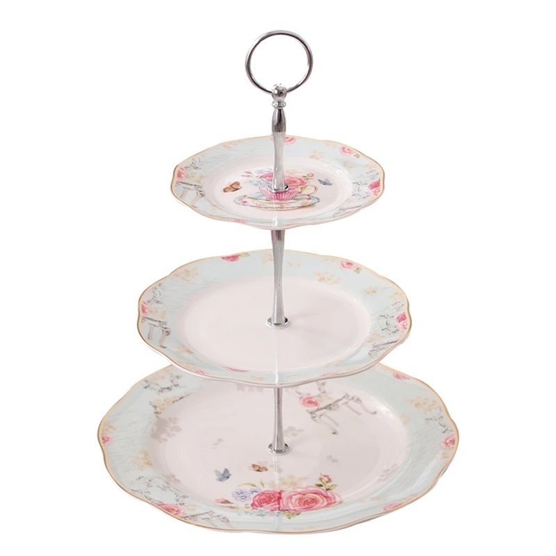 

Керамическая тарелка из розового золота, трехслойная тарелка для десерта, простая тарелка для растений, птиц и цветов, пасторальная тарелка...