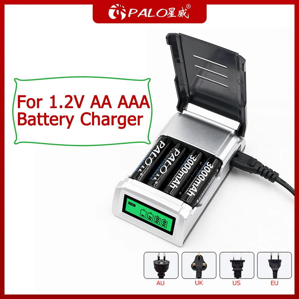 Зарядное устройство PALO с 4 слотами и ЖК дисплеем для батарей 1 2 в AA AAA NIMH|lcd display battery