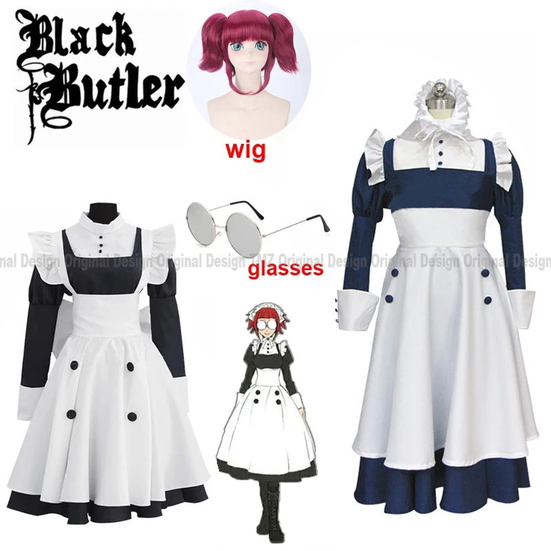 

Костюм горничной черного Батлера из аниме «Мэй Рин», костюм горничной на Хэллоуин, Женский костюм для косплея, платье + фартук + аксессуар