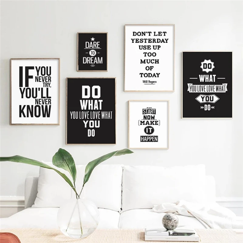 

Motivational Inspiring Quotes Canvas Paintings Nordic Posters and Black White Prints Wall Art Picture for Room Home Decoration