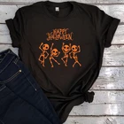 Счастливого Хэллоуина футболка Skeleton 2021 Счастливого Хэллоуина Футболка женщины ведьмы Забавные топы для женщин 2021 новинка, Ретро стиль, с рисунком, одежда XL
