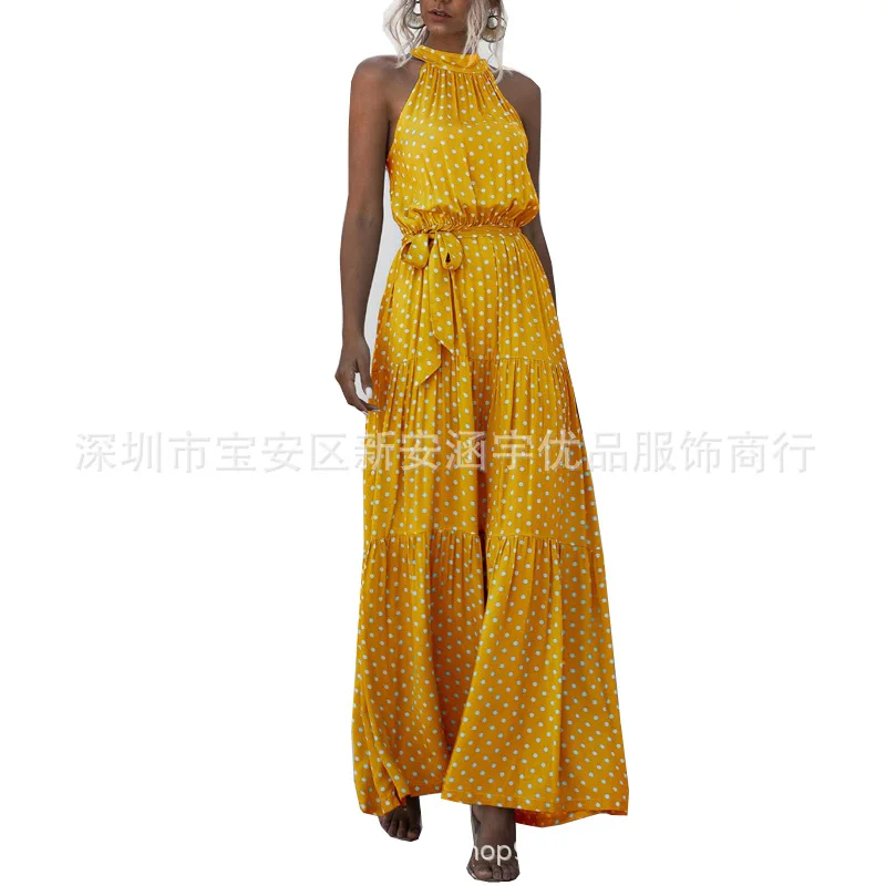 

2021 rayon printed dress lace-up long skirt women