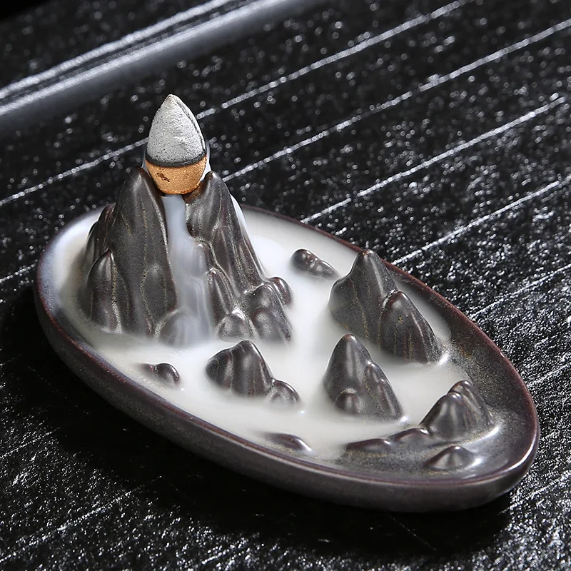 

Backflow Incense Burner Ceramic Aromatherapy Incense Cones Holder Home Office Room Decoration Clouds Sea Mountain Smoke Censer