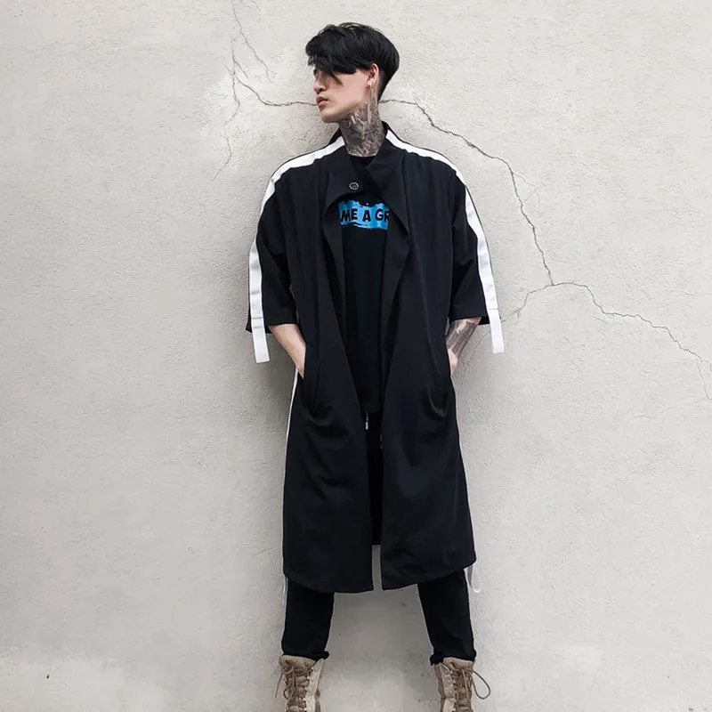 Тренчкот мужской длинный тонкий пальто для ночного клуба певицы сценический