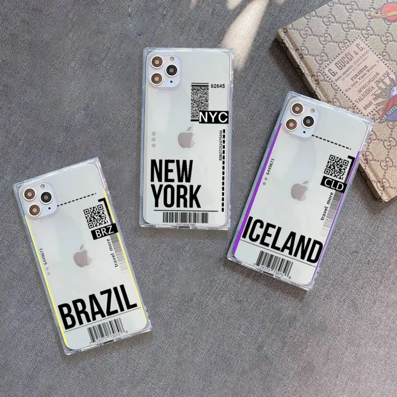 

Air ticket Phone Case For iPhone 7 8 11 12 X XS XR MINI Pro Max Plus Clear Square Transparent