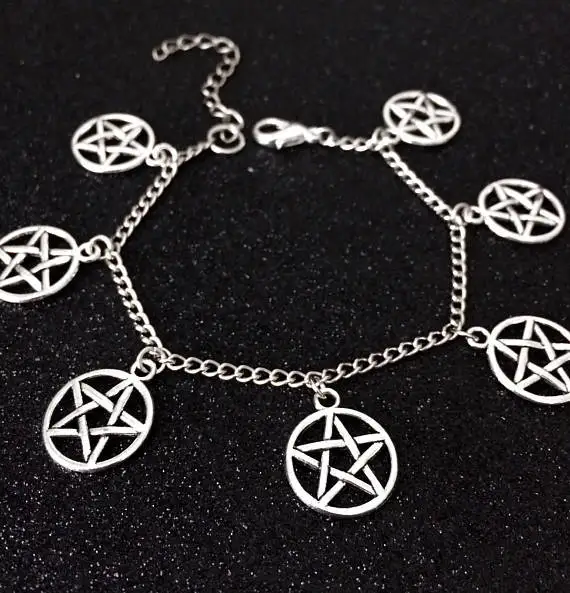 Пентаграмма Supernatural браслет Винтаж шарма стерлингового серебра в виде