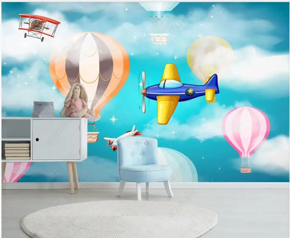 

3d обои с мультяшным самолетом и воздушным шаром, Настенные обои для детской комнаты, домашний декор, пользовательские фото обои на стену