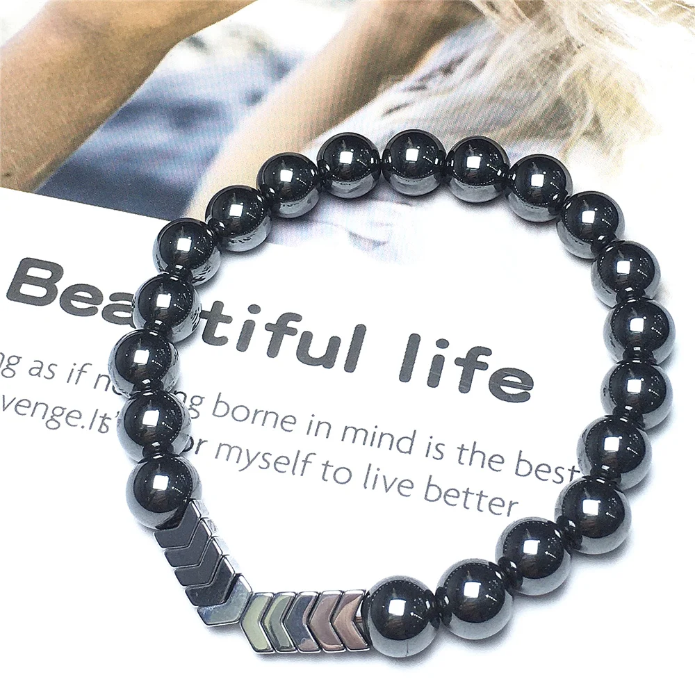 Браслеты из гематита серебристого цвета диаметром 8 мм регулируемый эластичный