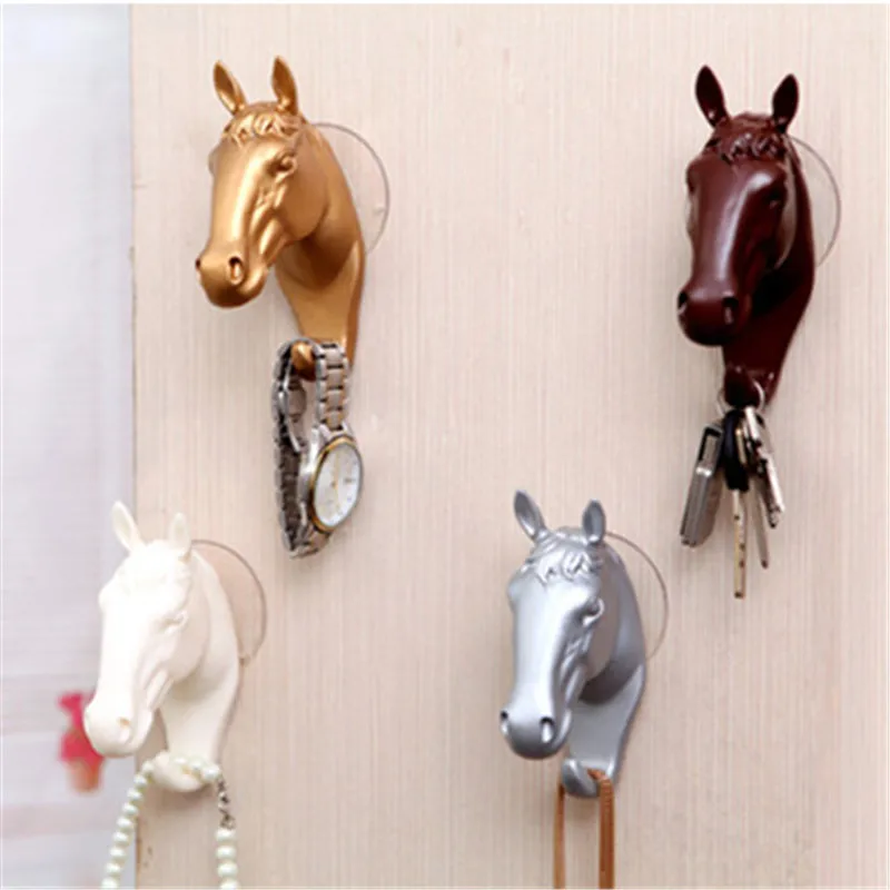 

Suction Cup Storage Hook Wall Mounted Decorative Furnishing Horse Head Racks For Jewelry Keys Hangers Resin Horse Hook