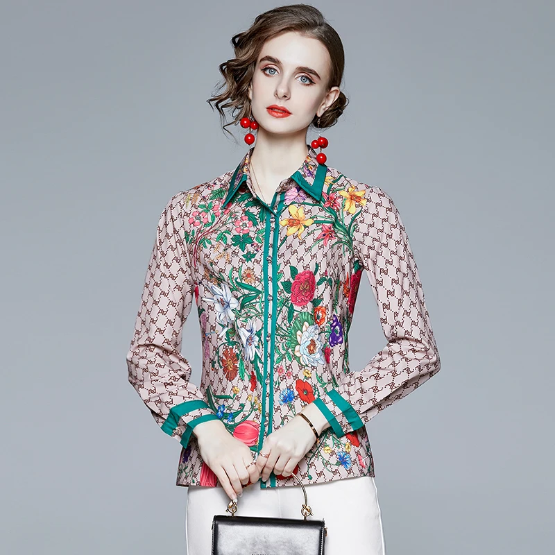 Женская рубашка с длинным рукавом модельные дизайнерские топы принтом винтажные
