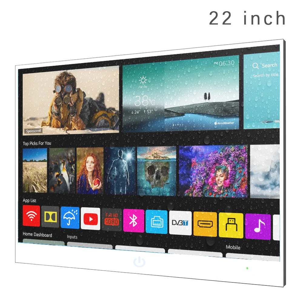

Soulaca 22 inch White Color Android 9.0 Shower Smart TV Waterproof for Bathroom Sauna TV Android WiFi Television Decoration