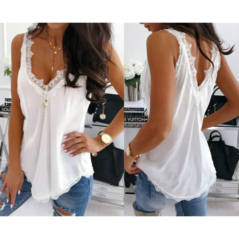 Женская Свободная блузка без рукавов Boho повседневная кружевная майка в стиле