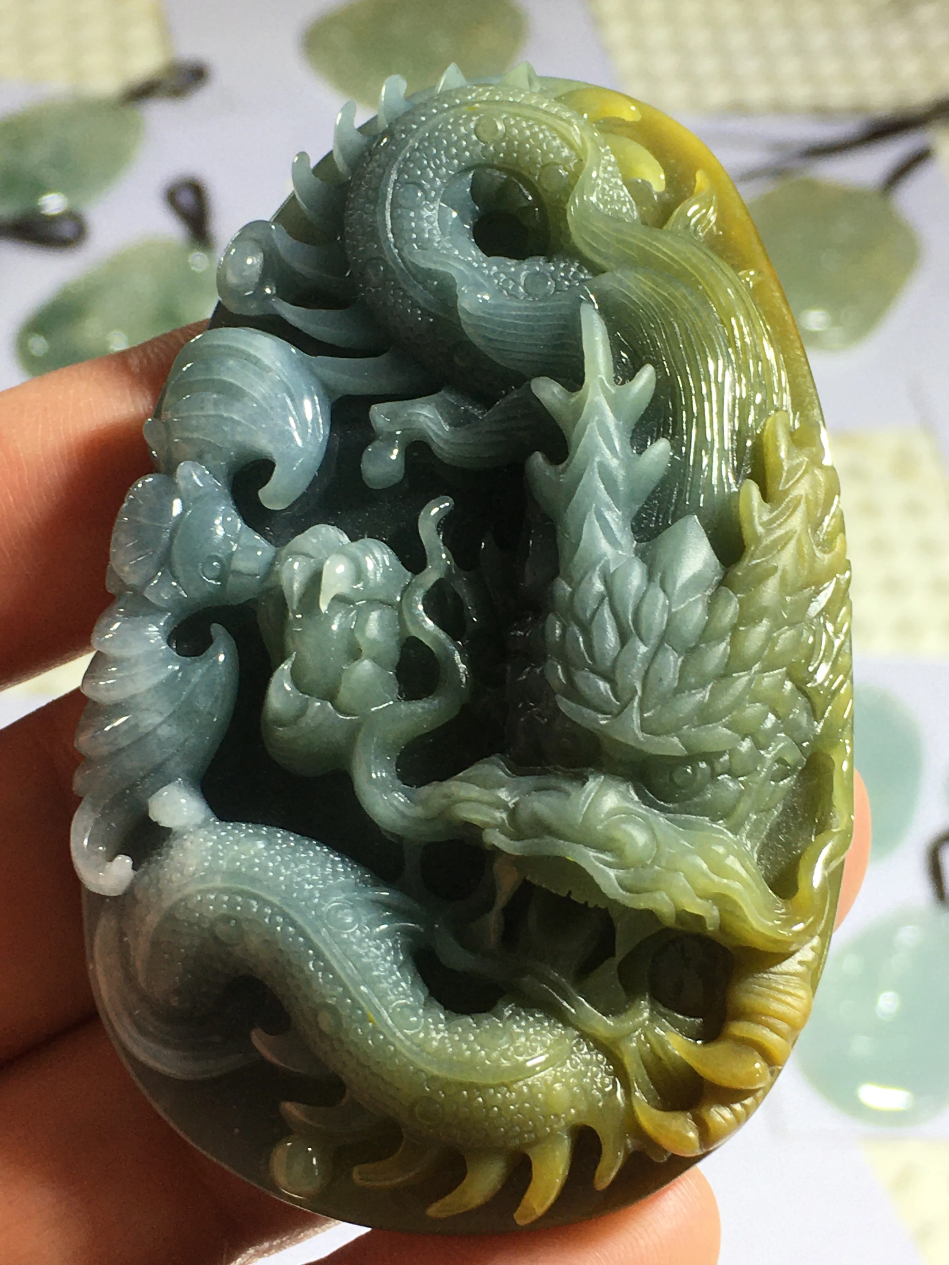 

Natural Myanmar jade A HandCarved dragon jadeite jade emperor green jade pendant jade necklace pendants jewelry necklaces men