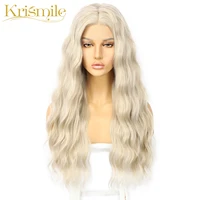 long synthetic lace front wigs ash blonde deep wave hair for women party cosplay drag queen daily high temperature celebrity