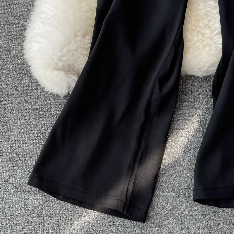 

Vintage Black/White Jumpsuits Women Sexy Slash Neck Strapless High Waist Wide Leg Draped Romper Female Summer Playsuits 2021 New