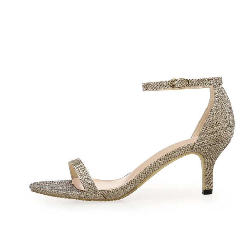 Gold Sequined Летние туфли; женские босоножки; босоножки на среднем каблуке 5 см с ремешком на щиколотке; женские Вечерние туфли на тонком каблуке-столбике; черные босоножки; модель года; Fletiter - Цвет: Gold Sequined