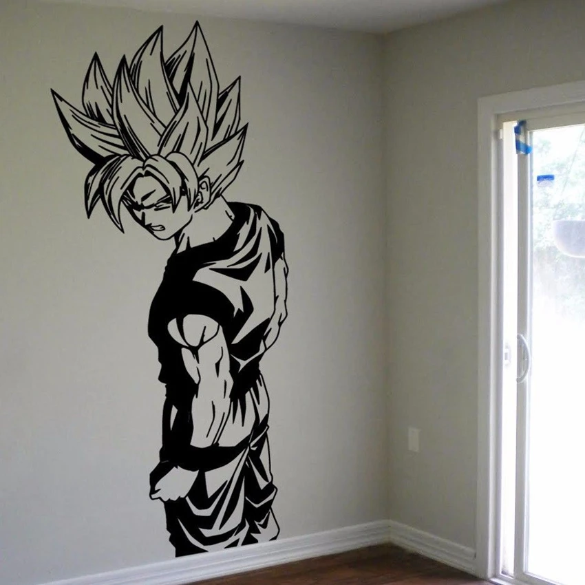 Наклейка на стену Супер Saiyan Goku виниловая наклейка на стену-Dragon Ball, настенная художественная наклейка, наклейка для детской комнаты, декоративная наклейка на стену