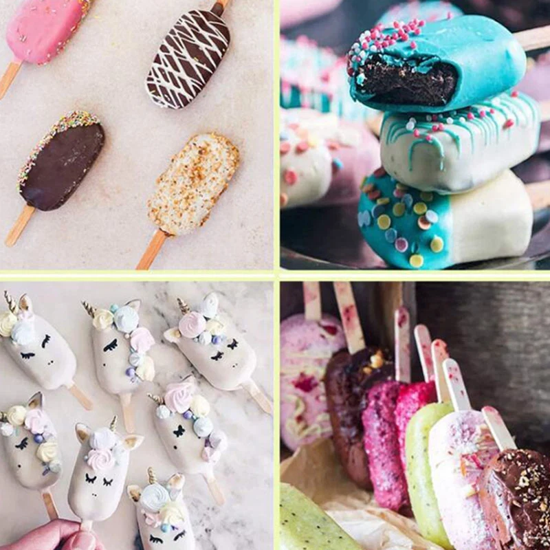 

Popsicle Molds for Kids, 2 Pcs Silicone Cake Mold 4 Cavities Homemade Ice Molds Oval with 50 Wooden Sticks