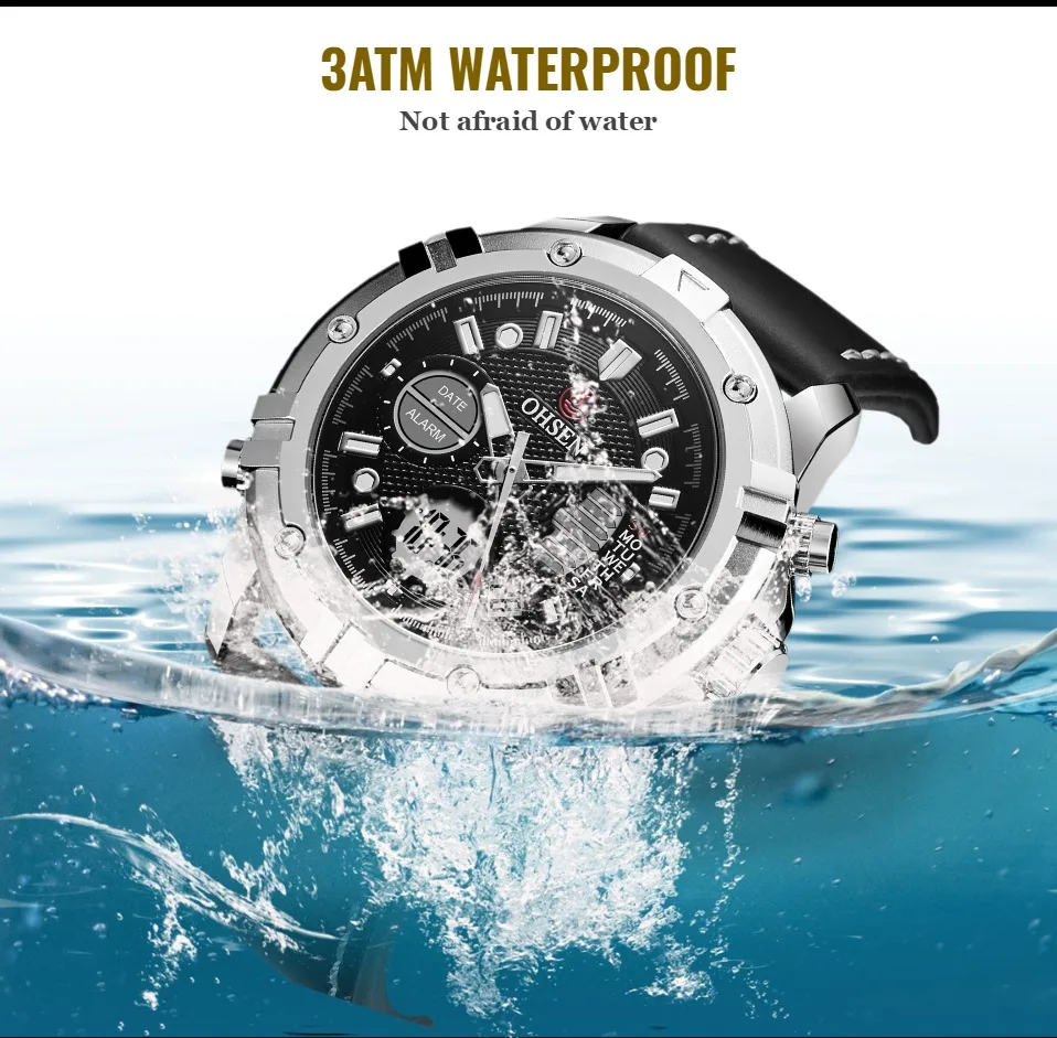 Модные мужские кварцевые часы черные армейские водонепроницаемые с двойным