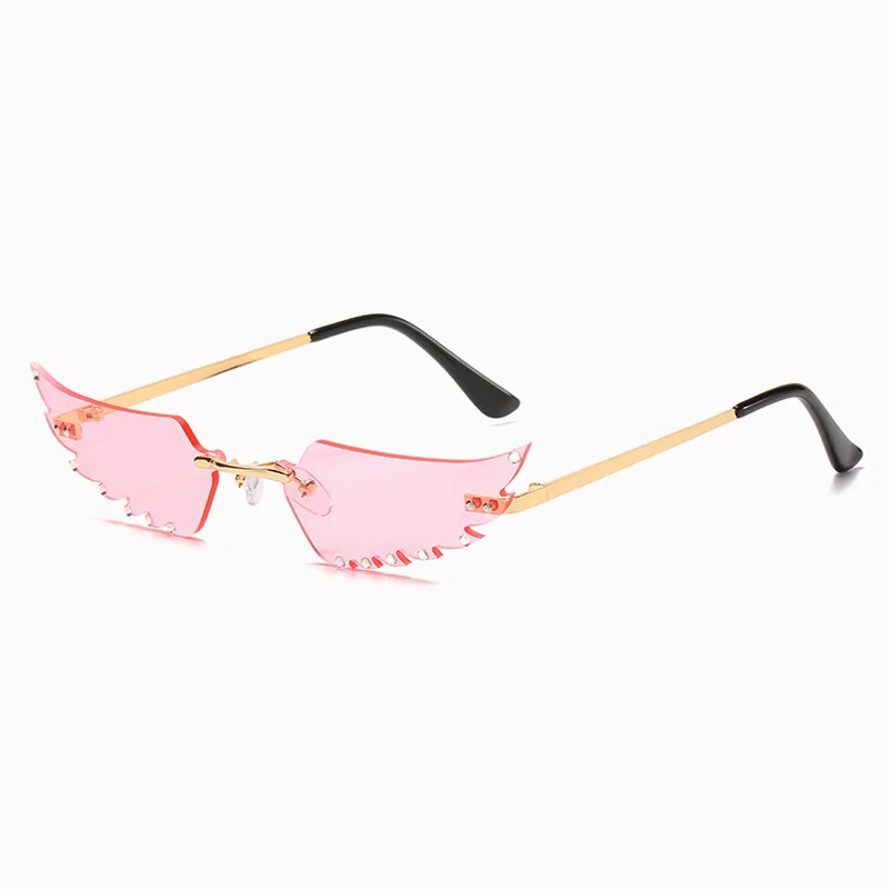 

2022 New Personality Sunglasses Women Rimless Feather Shape Mirror Mosaic Diamond Sun Glasses for Female Streetwear Eyewear UV