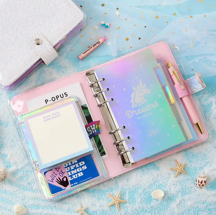 A6 Laser Kawaii Блестящий блокнот в сетку многоразовый планировщик милый дневник для