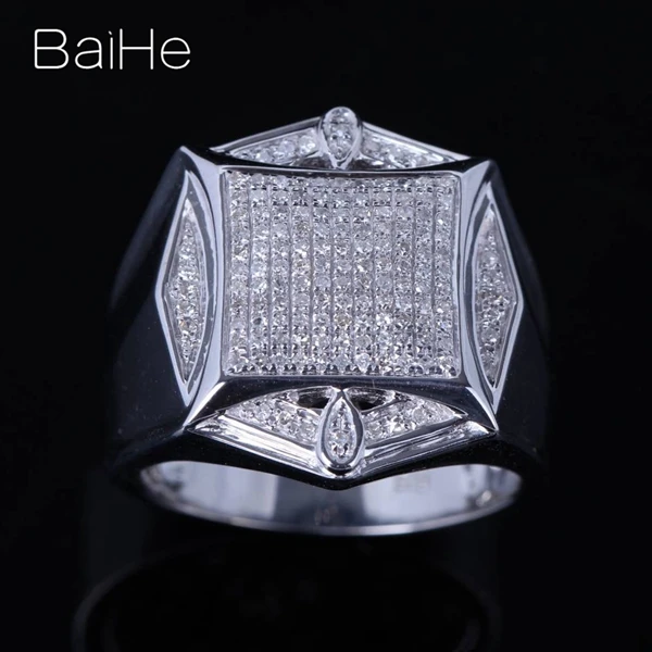 BAIHE Стерлинговое Серебро 925 0.6CT сертифицированное H/I круглая огранка с натуральными бриллиантами свадебное мужское модное Ювелирное кольцо