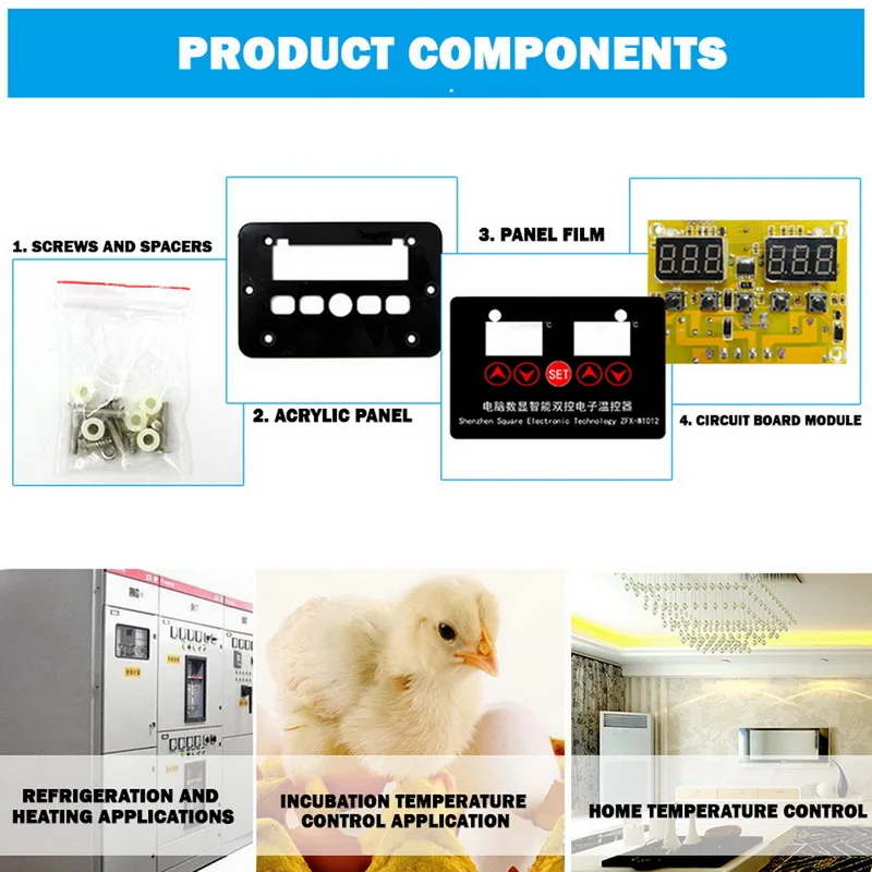 

Digital Temperature Control 12V 24V AC110-220V Red LED Display Thermostat With Heat/Cooling Control Instrument