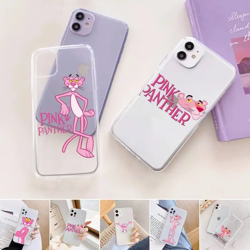 

Pink Panther Phone Case Transparent for iPhone 11 12 6 7 8 Pro X XS Max XR Plus Silicone Soft TPU Clear mobile bags coque shell