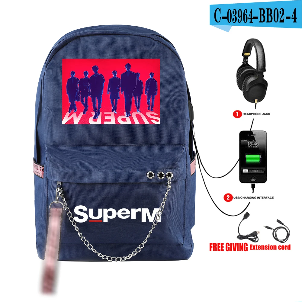 SuperM рюкзак KPOP крутой логотип команды стильный с подвесным орнаментом с USB молнией модный рюкзак для путешествий - Цвет: BB02