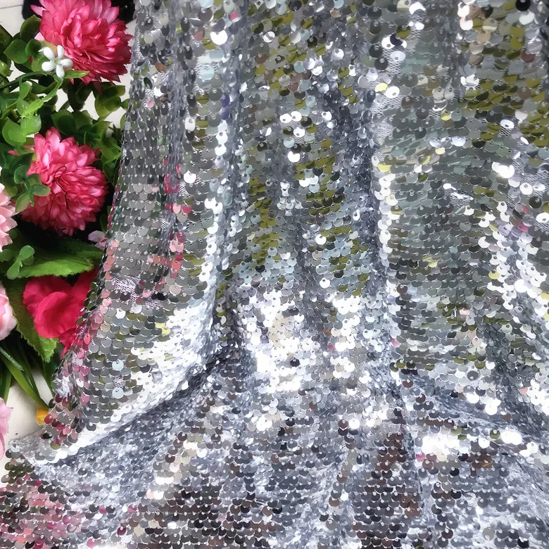

5MM Silvery sequins fabric shiny, 1 yard=1 lot continuous fabric no cut 2020 NEW