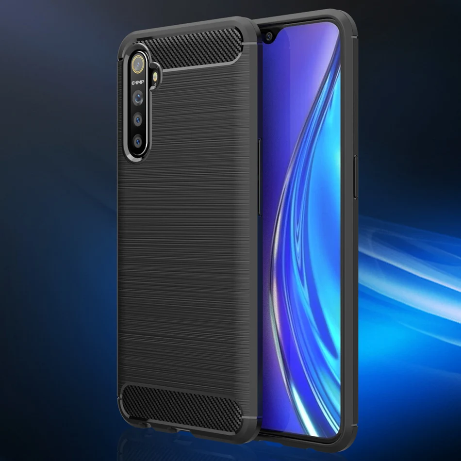 Мягкий чехол Realme X2 для OPPO из углеродного волокна Текстура ТПУ силиконовый бампер