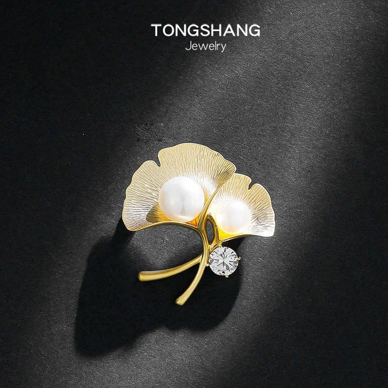 Женская Брошь с пресноводным жемчугом Золотая брошь в форме головы ginkgo