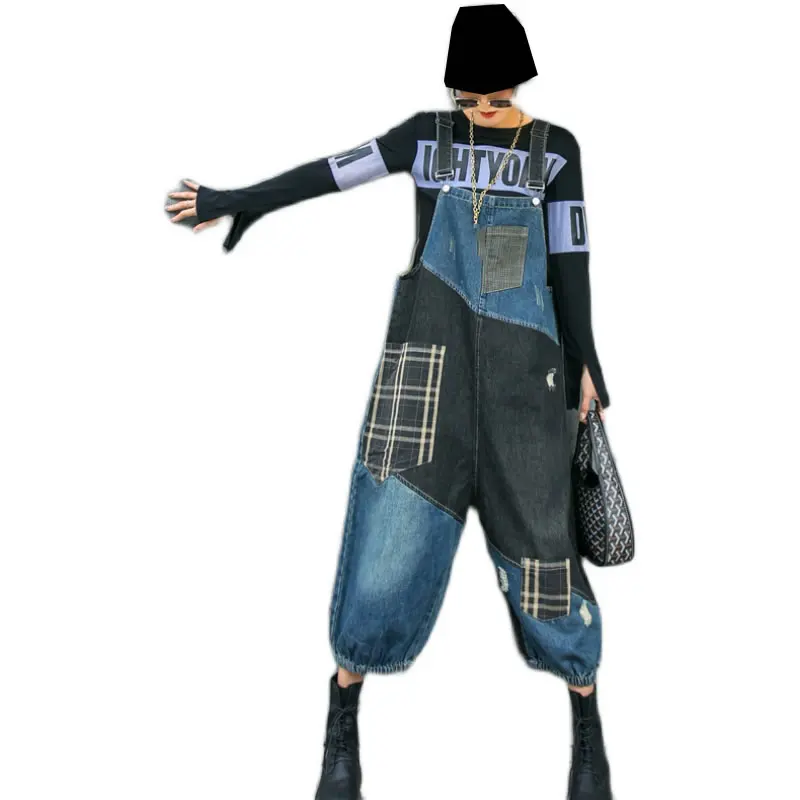 

XITAO Hit Color Jumpsuits Fashion New Strapless Patchwork Pocket Lose Ankle Length Pants 2020 Autumn Minority Style ZY1379