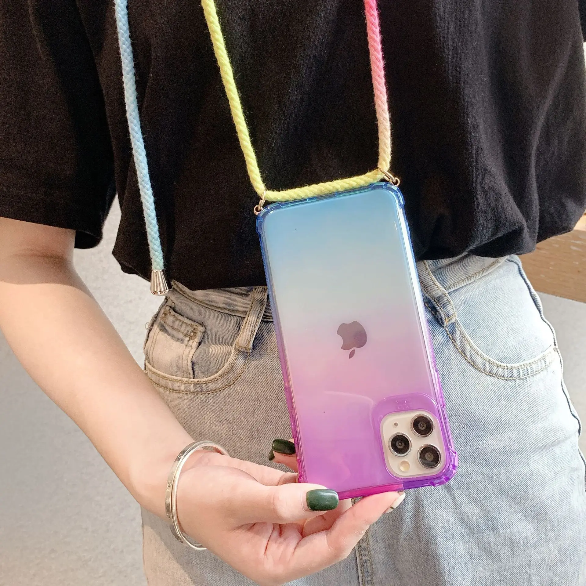 Rainbow Gradient Strap Cord Chain Phone Necklace Lanyard Case Carry Cover Hang For iPhone 11 Pro XS Max XR X 7Plus 8Plus 8 | Мобильные