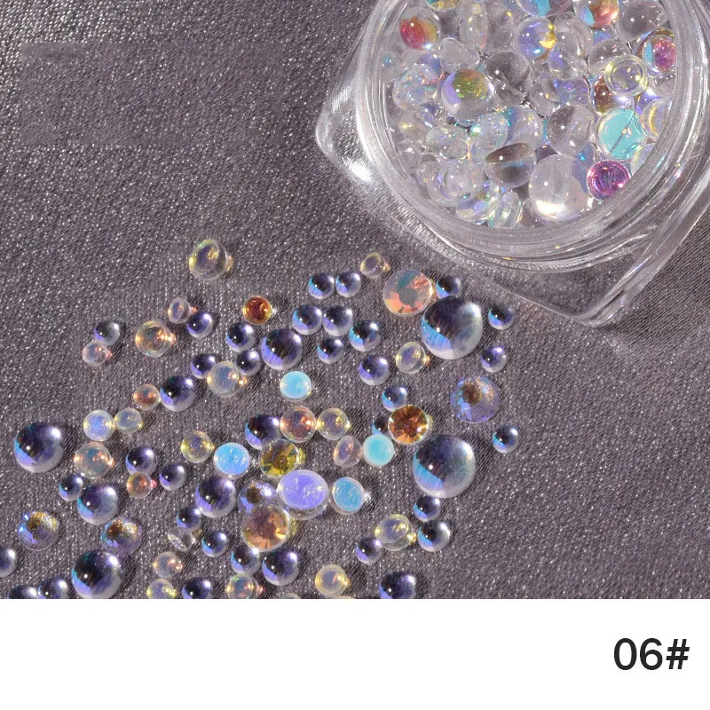

Candy Color 3D Nail Rhinestone Mermaid Round Glass Crystal Beads Nail Art Decoration DIY Mixed Sized Flat Beads Manicure Decor