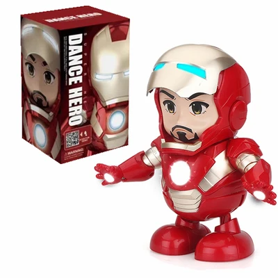 Iron man Танцевальный Человек-паук Мстители Шмель Железный человек фигурка игрушка светодиодный фонарик со светом Звук Музыкальный робот герой электронная игрушка - Цвет: Iron man