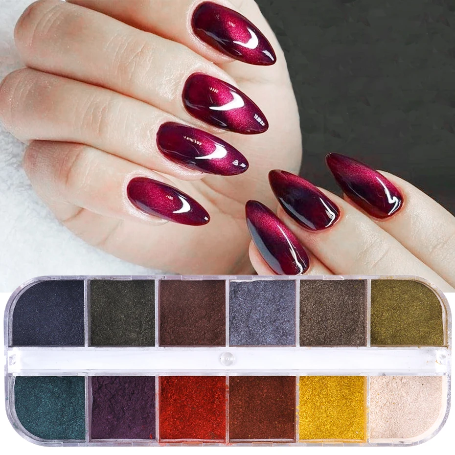 Пудра для ногтей 5D кошачий глаз пигмент хромированный зеркальный эффект