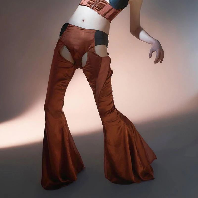 

BIIKPIIK Solid Patcwork Women Long Pants Solid Hollow Out Casual Streetwear All-Match Trousers Knitting Vintage Female Outifits