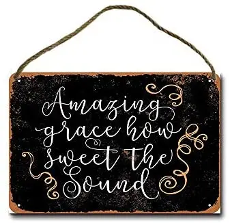 

Metal Sign Amazing Grace How Sweet The Sound (Black Background) Wall Decor Hanging Sign
